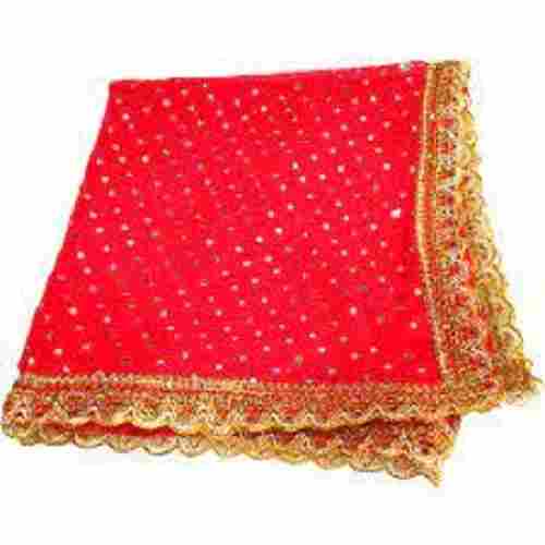 2 Meter Long Embroidered Border Fancy Red Cotton Dupatta