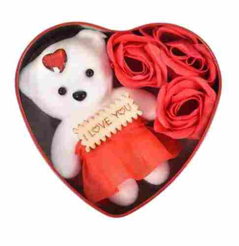 Artificial Flower And Soft Teddy Bear Plastic Heart Valentine Gift
