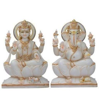 Eco-Friendly Indian Religious Polished Silver Plated Marble Ganesh Laxmi Statue