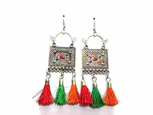 Traditional Party Wear Metal And Thread Hook Earrings For Ladies