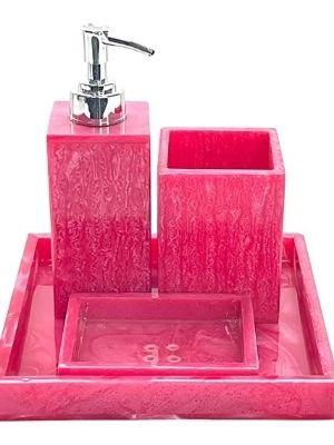 Red Resin Bathroom Soap Holder Set