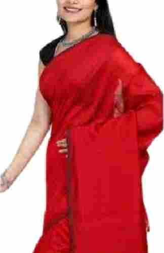 Ladies Traditional Style Red Plain Cotton Silk Sarees