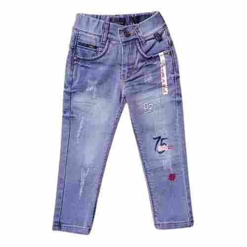 Slim Fit Straight Washed Adjustable Waistband Embroidered Denim Blue Jeans
