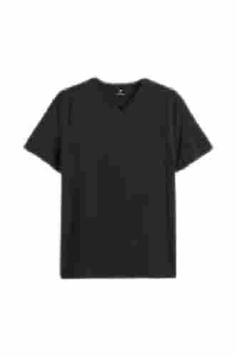 Mens Short Sleeve V Neck Plain Black Cotton T Shirts