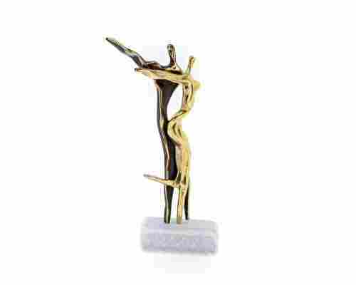 Gold Plated and Black Coated Aluminum Dancing Couple Sculpture with Marble Base for Gifting and Table Decoration