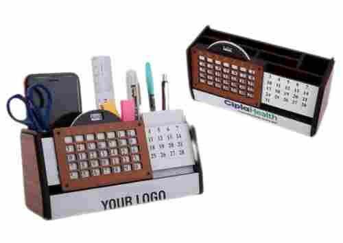 Wooden Lifetime Calendar With Pen Holder Mobile Holder, Card Holder And Writing Pad Holder | Branding Included 