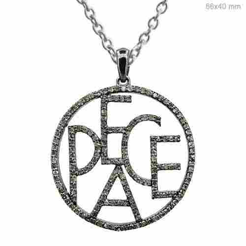 Pave Diamond PEACE Silver Pendant