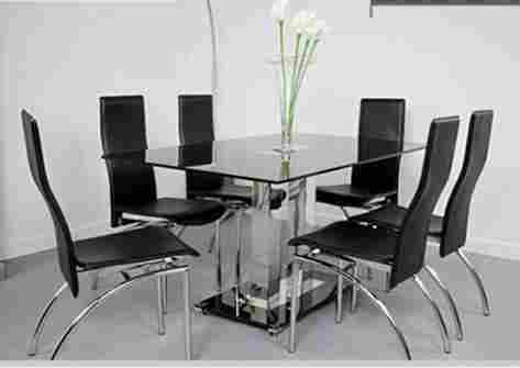 Steel and Glass Material Artificial Leather Table with 6 Chairs