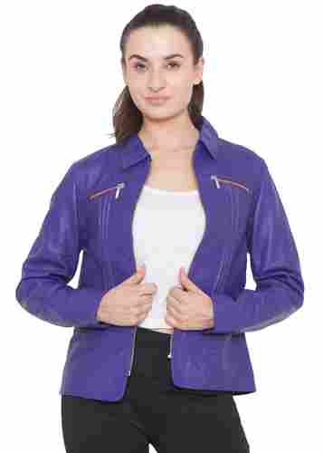 Purple Color Women Leather Jacket
