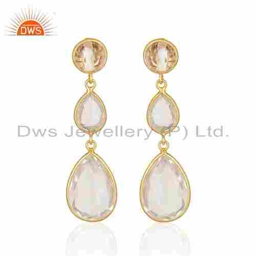 Crystal Quartz Gold Plated Earrings Jewelry