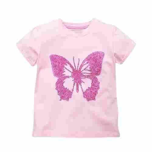 Girl Baby Printed Round Neck Short Sleeve Casual Wear Regular Fit Cotton T Shirt