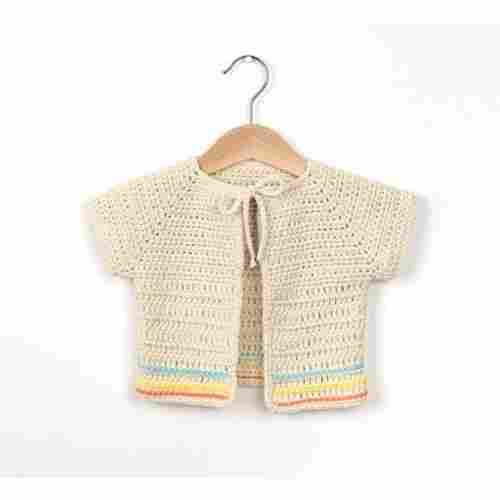 White Round Neck Short Sleeve Woolen Crochet Sweaters For Kids