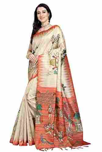 Multicolor Festive Wear Printed Patola Tussar Silk Saree With Hand Block Print Border