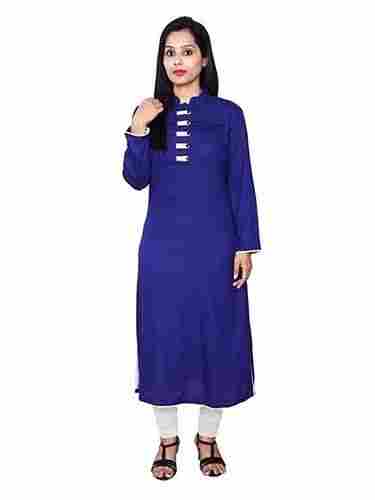 Straight Style And Casual Wear Long Sleeves With Plain Pattern Kurti For Ladies