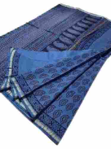 Ladies Printed Blue Casual Wear Cotton Silk Saree