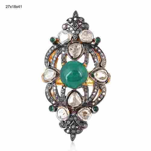 Emerald Rose Cut Diamond Rings Jewelry