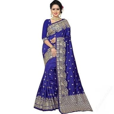 Embroidered Ladies Party Wear Comfortable And Washable Embroidery Blue Georgette Saree