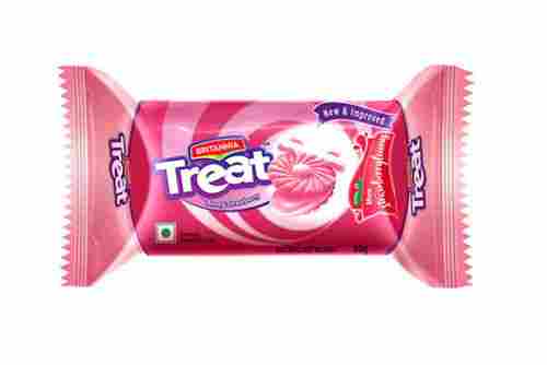 60 Gram Tasty Strawberry Cream Crispy Round Britannia Treat Biscuits