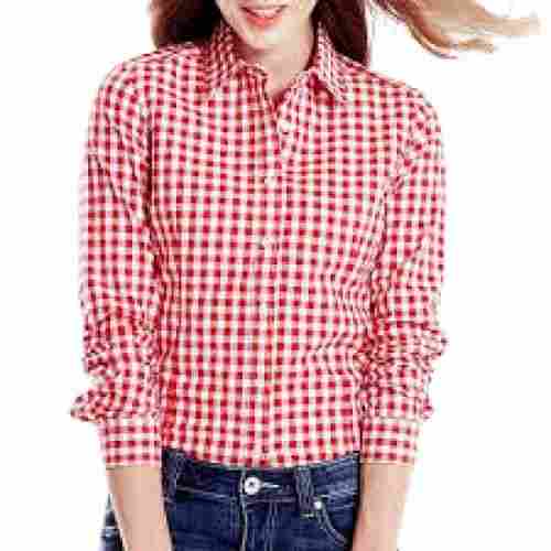 Ladies Checked Full Sleeve Breathable Casual Wear Red With White Cotton Shirt