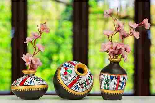 Warli Painting Terracotta Pot Set for Home Decoration