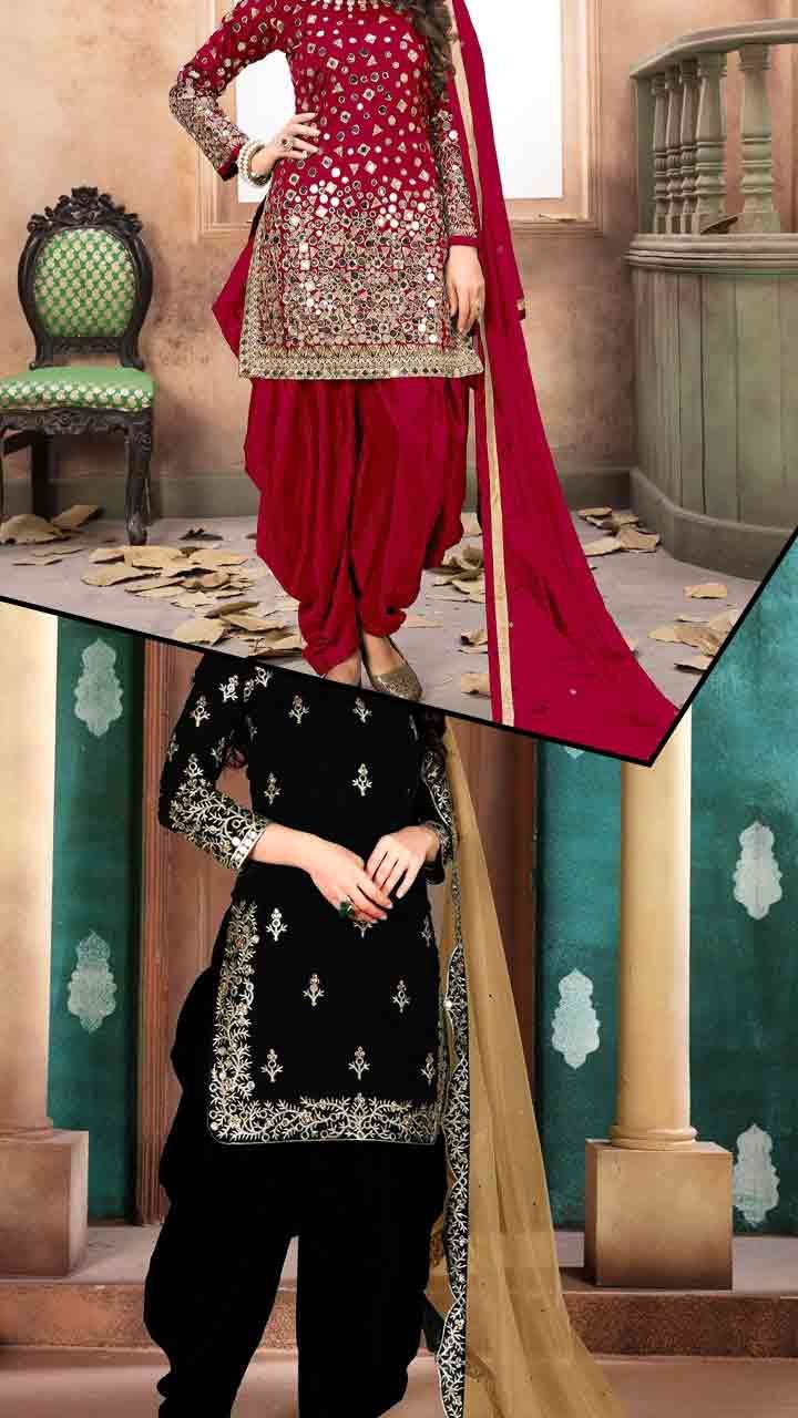 Wine Designer Taffeta Silk Patiala Salwar Suit - Vega Fashion - 3848099