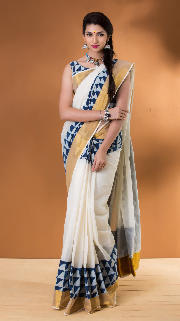 Luxor Gold Plain linen sarees blouse designs | Kiran's Boutique